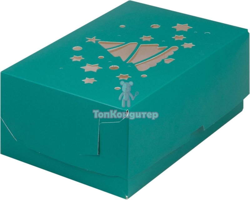 Коробка на 6 капкейков "Елка" зеленая