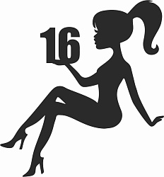 Топпер "Девушка, волосы хвост, 16 лет" ч 11*13 см