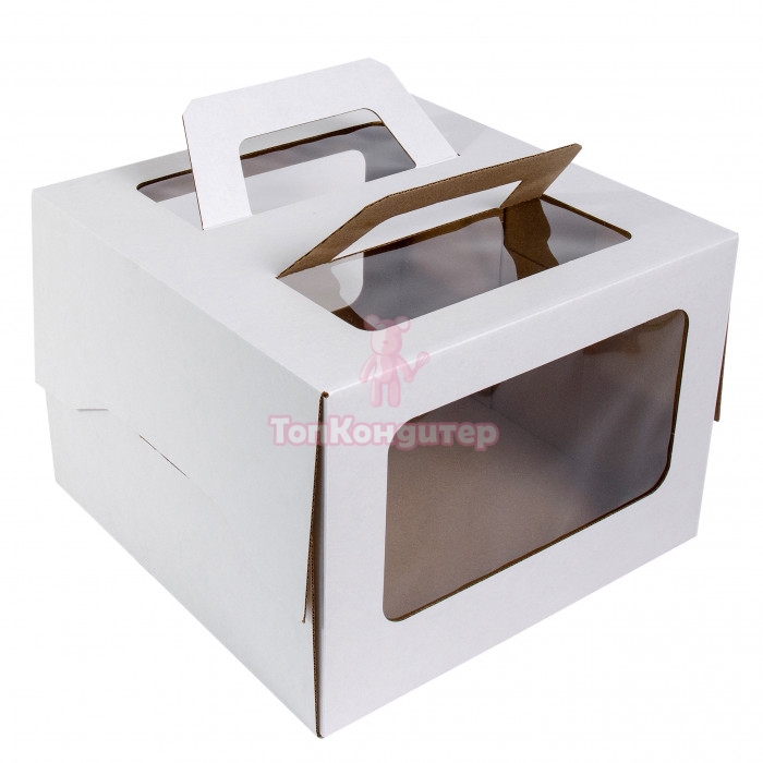 Коробка для торта 16,5 см*16,5 см*11 см с окном и ручкой