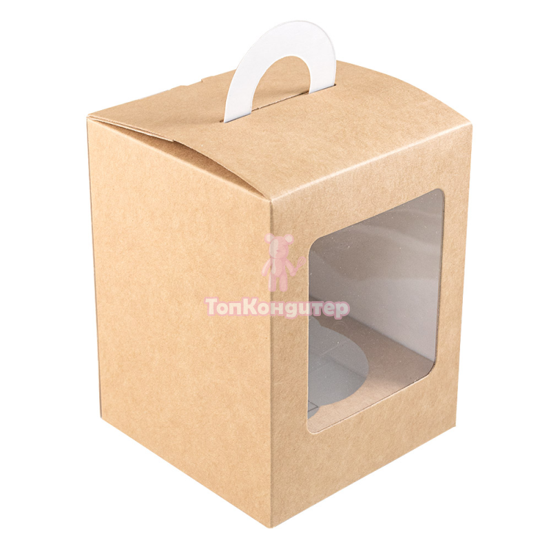 Коробка на 1 капкейк крафт с ручкой